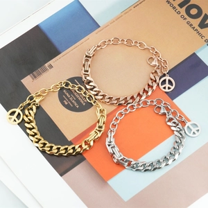 Titanium Steel Cuban Link Peace Sign Pendant Bracelet Fashion Splicing Chain Hip Hop Unisex Jewelry Personalized Bangle