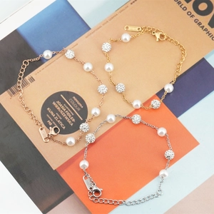 Bracelet Elégant en Acier Inoxydable avec Künstliche Perles pour Femme Boule en Zircon Pavé Or Argent Or Rose Bijoux
