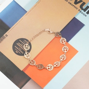 Bracelet Arbre de Vie en acier inoxydable or rose avec fermoir mousqueton et chaînette