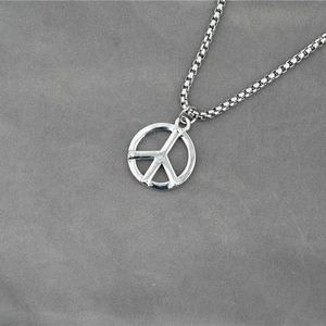 Polished stainless steel peace sign pendant necklace with sturdy silver box chain for unisex