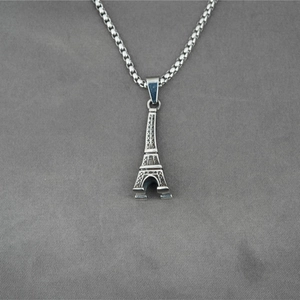Vintage Titanium Steel Eiffel Tower Pendant Necklace Unisex 3D Architectural Design Retro Silver Jewelry For Men Women