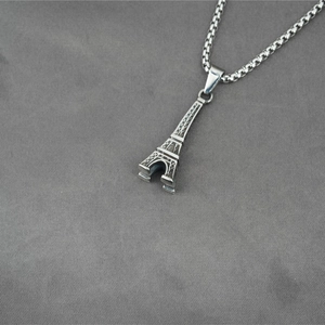Fashionable silver stainless steel Eiffel Tower pendant necklace with a box chain style