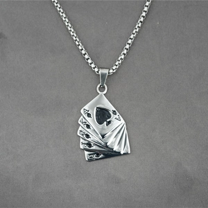 Hip Hop Poker Card Pendant Necklace Stainless Steel Spades Royal Flush Ace To Ten Street Style Punk Jewelry For Men Women
