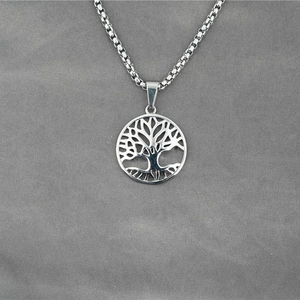 Vintage Titanium Steel Tree Of Life Pendant Necklace For Women Men Hollow Round Disc Charm Jewelry Neckwear Gift