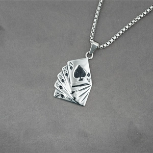 Streetwear punk style titanium steel box chain necklace with poker royal flush pendant