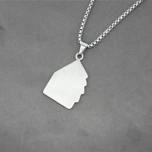 Hip hop silver box chain necklace with abstract layered facial silhouette pendant