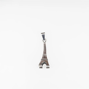 3D Eiffel Tower pendant necklace in titanium steel with vintage silver and brown finish