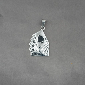 Hip hop stainless steel poker card pendant necklace showing spades royal flush cards