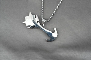 Polished silver metal gothic guitar pendant showing sleek box chain and sharp geometric edges