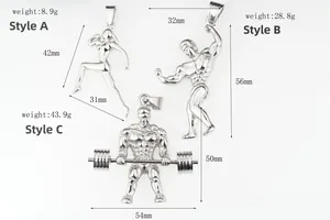 Tre ciondoli fitness hip hop in acciaio inossidabile con sagome di bodybuilding