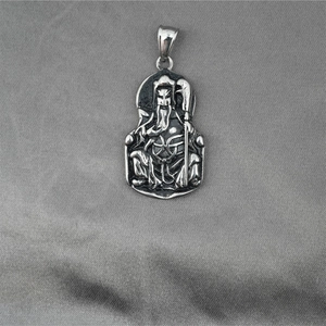 Collana con ciondolo guerriero Guan Yu in acciaio inossidabile vintage finitura argento