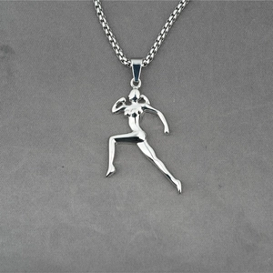 Collana con ciondolo fitness in acciaio inossidabile lucido e figura di runner