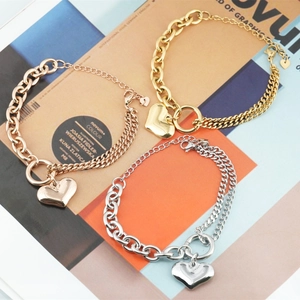 Minimalist Stainless Steel Heart Pendant Asymmetric Chain Bracelet For Women Gold Rose Gold Silver Polished Fashion Jewelry Gift