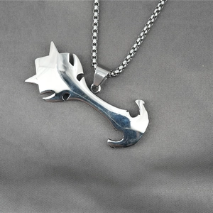Retro hip-hop ox head guitar pendant necklace in polished silver stainless steel