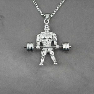 Collana hip hop da uomo in acciaio inossidabile argento con ciondolo sollevatore pesi