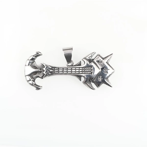 Vintage hip hop silver stainless steel pendant featuring war god engraving and axe design