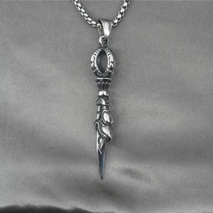 Vintage Stainless Steel Vajra Pestle Pendant Necklace Gothic Phurba Dagger Charm Jewelry For Men Women Distressed Retro Silver
