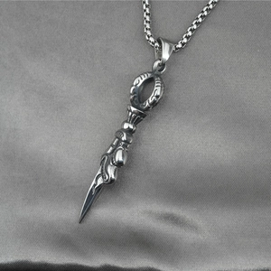 Retro Phurba Vajra pendant necklace in titanium steel with box chain for men and women