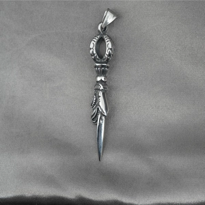 Vintage silver stainless steel vajra pestle necklace pendant with retro engraved patterns