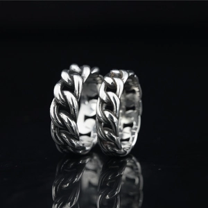 Vintage Stainless Steel Cuban Link Chain Ring For Men Women Antique Silver Distressed Woven Hollow Band Ring Punk Jewelry