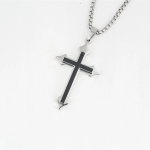 Collana Con Pendente a Croce Gotica in Acciaio Inossidabile Vintage Per Uomo Donna Gioielli Crocifisso in Smalto Nero Hip Hop