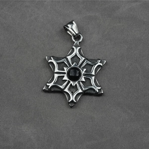 Pendentif hexagramme vintage en acier inoxydable avec pierre noire pour hommes et femmes