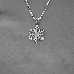 Collier Pendentif Flocon de Neige en Acier Titane Avec Chaîne Box en Acier Inoxydable Bijoux Argent Hiver Pour Femmes Hommes