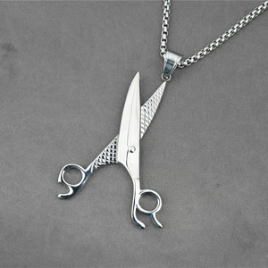 Collier avec pendentif ciseaux en acier inoxydable et chaîne box pour homme et femme