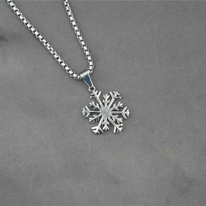 Collier avec pendentif flocon de neige en argent et chaîne vénitienne en acier inoxydable unisexe