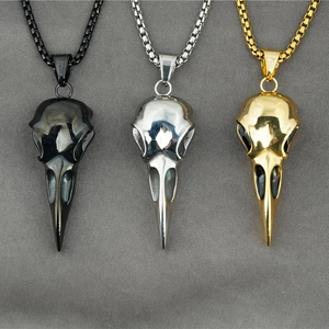 Nordic Gothic Raven Skull Pendant Necklace Stainless Steel Crow Bird Skull Jewelry Vintage Punk Biker Gift For Men Women