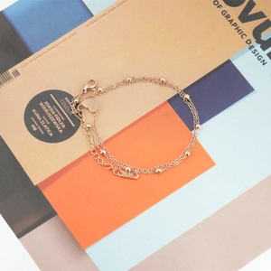 Elegant rose gold double-layer titanium steel bracelet with heart pendant and beads