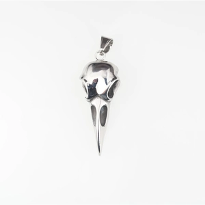 Gothic viking raven skull pendant necklace in polished silver stainless steel