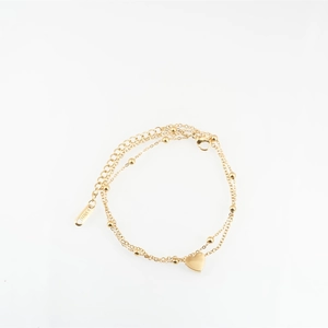 Minimalist double-layer titanium steel bracelet with gold heart charm and beaded chain
