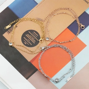 Elegant Double Layer Stainless Steel Bead Bracelet For Women Simple Round Zirconia Pendant Link Chain Exquisite Jewelry Gift