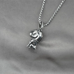 Hip-Hop Silber Hundeanhänger Halskette mit Edelstahl Box Kette für Damen und Herren