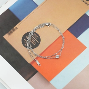 Minimalist double-layer titanium steel bracelet with zircon stone and silver beads