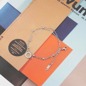 Bracelet double chaîne en acier titane argenté minimaliste avec pendentif en cristal