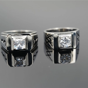 Vintage Titanium Steel Rhinestone Ring For Men Women Square Round Geometric Band Elegant Trendy Unisex Jewelry Gift