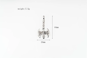 Detail of Viking double-axe pendant with Celtic knot patterns and 44mm height measurements