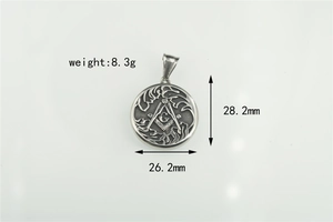 Detail view of Masonic pendant showing dimensions 28.2mm by 26.2mm and 8.3g weight