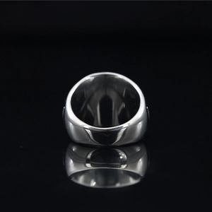 Polished silver stainless steel wide band ring for men with heavy minimalist design