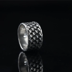 Bague tressée vintage en argent antique style hip hop pour hommes et femmes tendance
