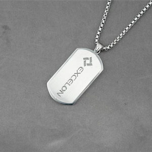 Men's titanium steel military tag necklace with silver brushed finish and box chain