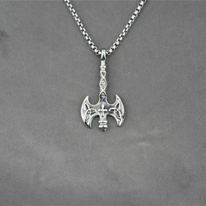 Vintage Viking Axe Pendant Necklace Titanium Steel Celtic Knot Cross Double Edged Axe Box Chain Punk Gothic Men Jewelry