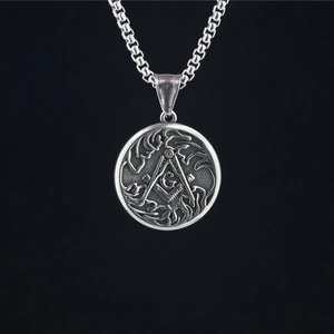 Vintage Freemasonry Square Compasses Pendant Necklace For Men High Street Titanium Steel All-Seeing Eye Badge Box Chain Jewelry