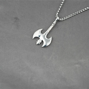Viking axe punk pendant necklace in polished titanium steel with box chain for men