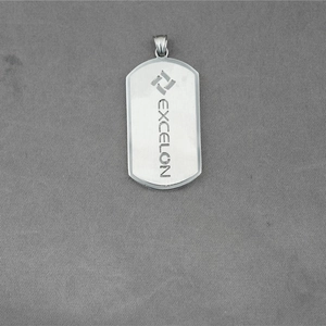 Silver military dog tag pendant in stainless steel with EXCELON logo engraving