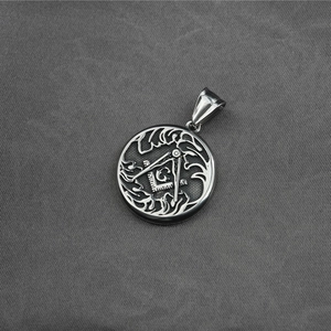 Retro Masonic All-Seeing Eye pendant in stainless steel for men with ornate engraving