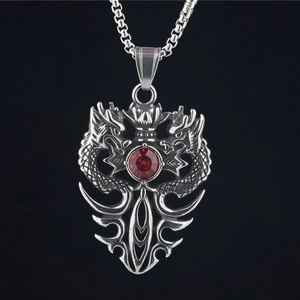 Collana con Ciondolo a Doppio Dragone in Acciaio al Titanio per Uomo Retro Punk Hip Hop Oro Argento Strass Gioielli Accessori