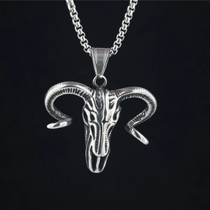 Gothic Ram Head Skull Pendant Necklace For Men Women Retro Titanium Steel Punk Rock Jewelry Bull Head Bone Pendant